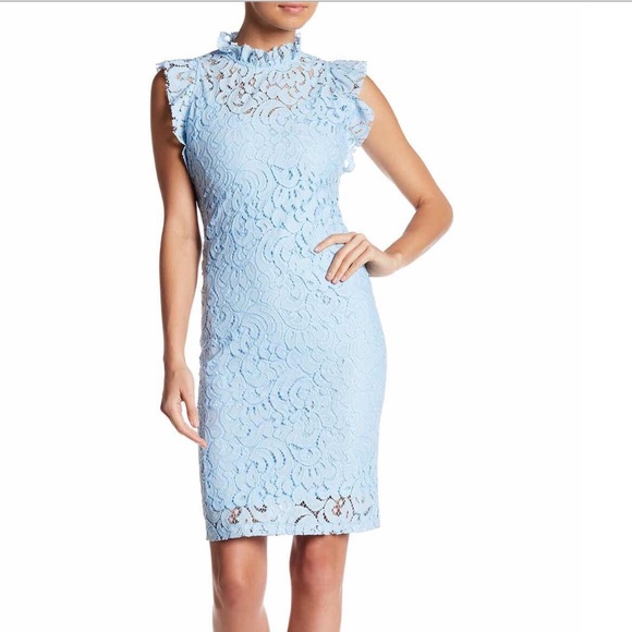 light blue lace sheath dress
